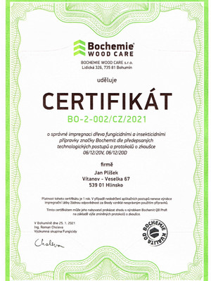 Certifikát BOCHEMIE WOOD CARE s.r.o.